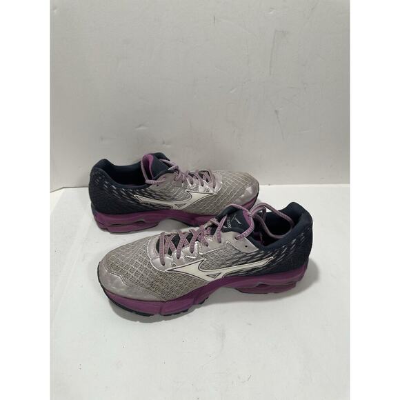 MIZUNO‎ WAVE RIDER 19 RUNNING SHOES Women’s Size 9 Silver Navy Purple Sneaker - Picture 9 of 9